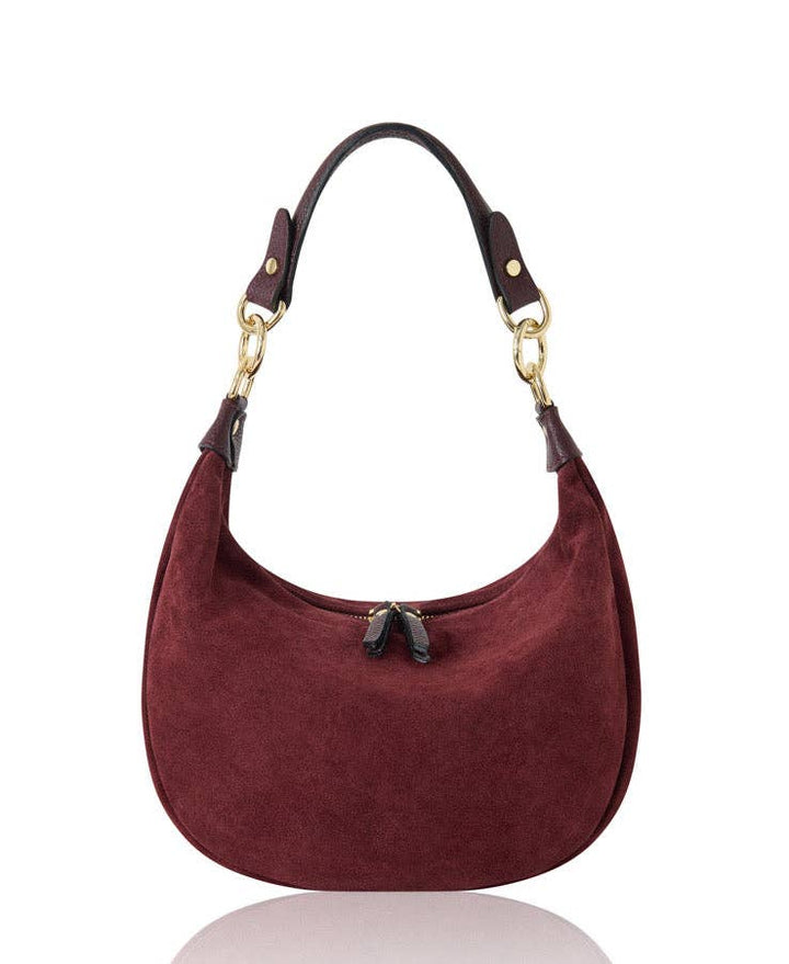 Chelsea Curved Suede Shoulder Bag | Burgundy