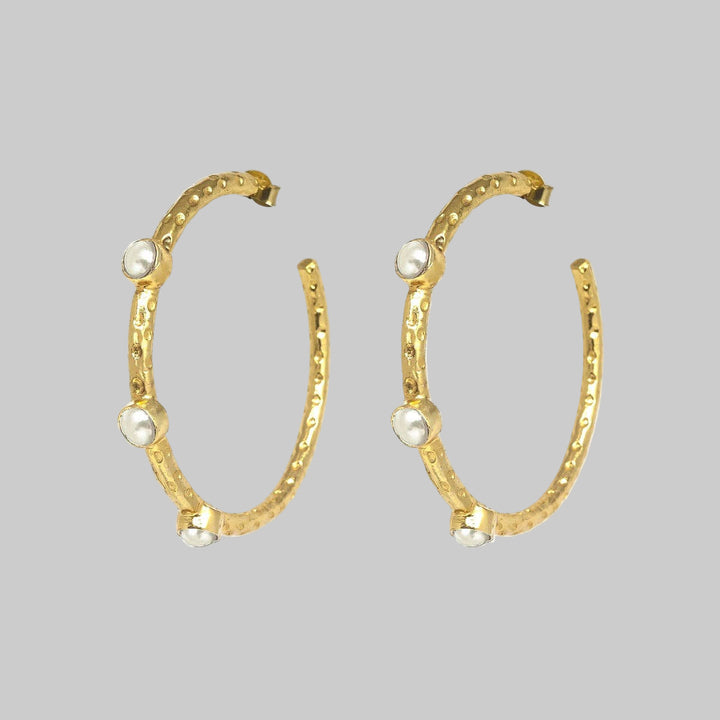 Jenny Large Gold Hoop Earrings with Freshwater Pearls