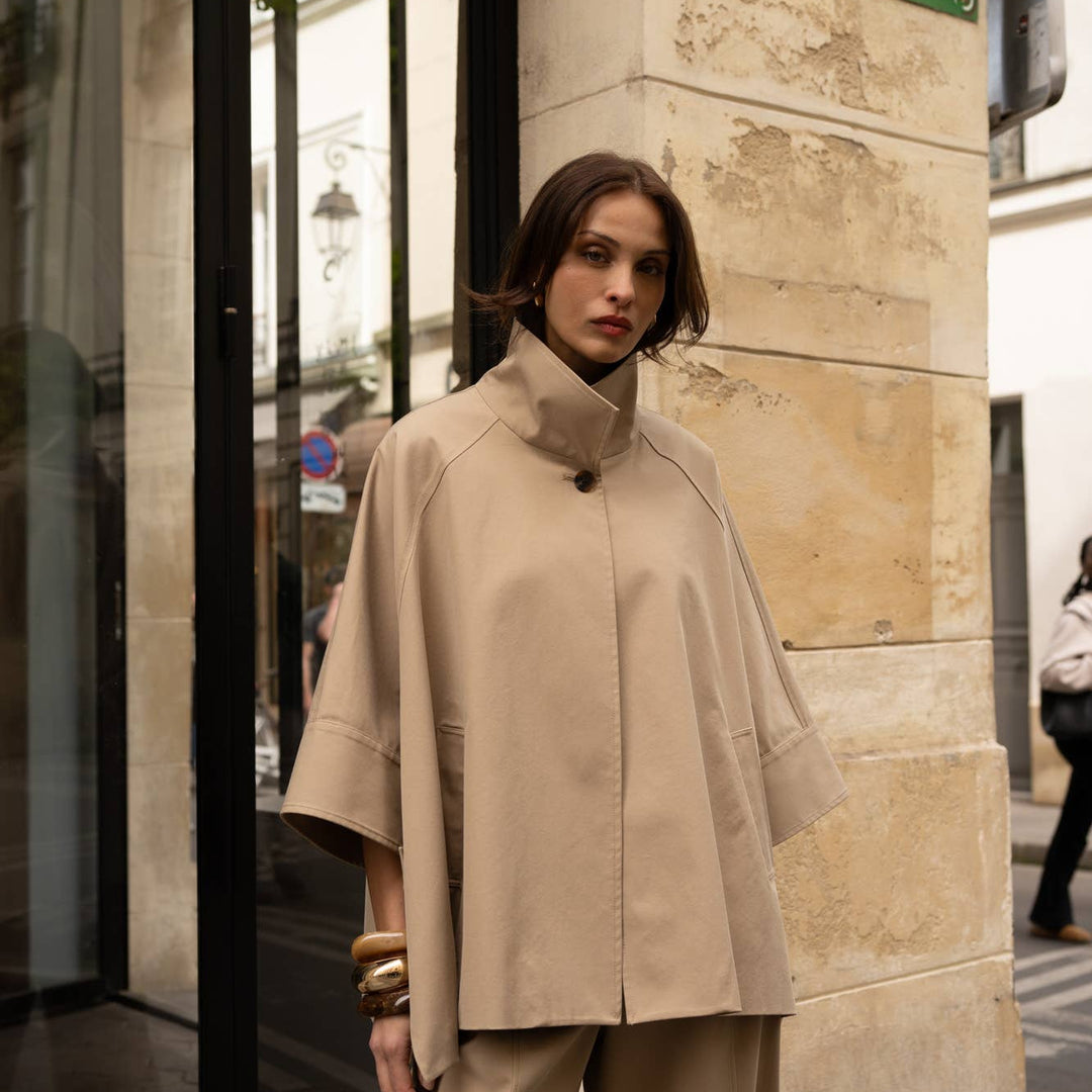 Fabia One Size Short Trench Style Batwing Cape | Camel
