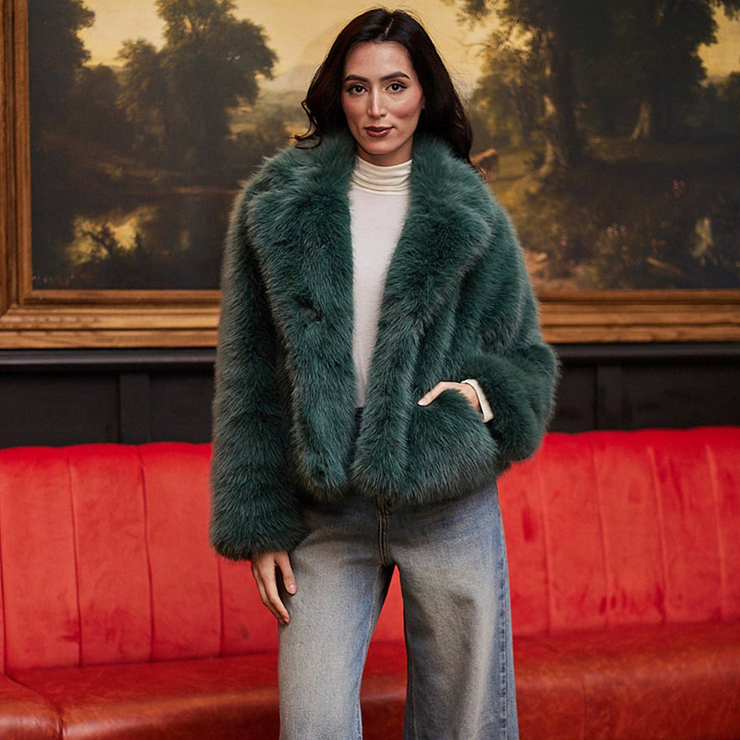 Becka Faux Fur Short Coat | Teal