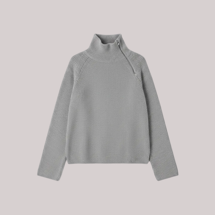 Fairburn High Neck Sweater with Sid Zip Collar  | Grey