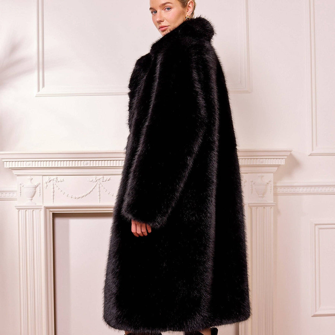Fifi Black Long Faux Fur Coat