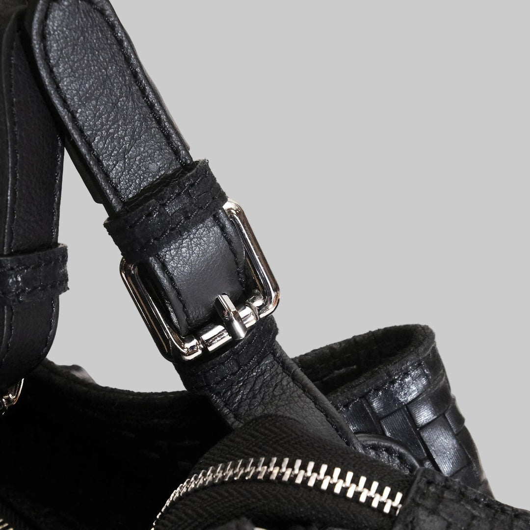 Marta Large Black Woven Leather Bag