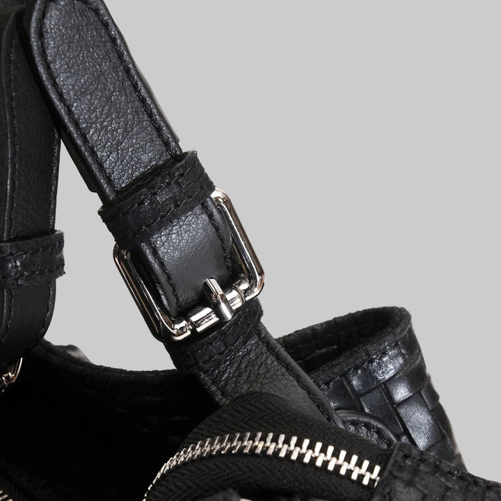 Marta Large Black Woven Leather Bag