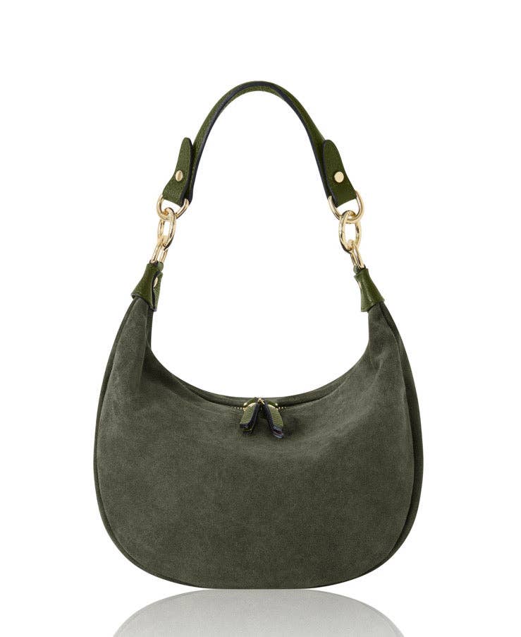 Chelsea Curved Suede Shoulder Bag | Olive