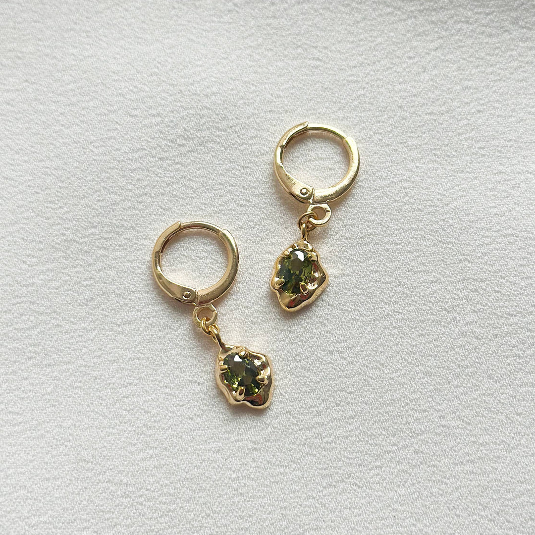 Elena 18k Molten Gold Huggie Drop Stone Earrings