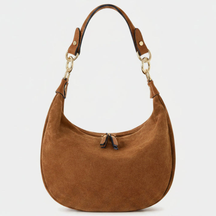 Chelsea Suede Curved Shoulder Bag | Dark Tan
