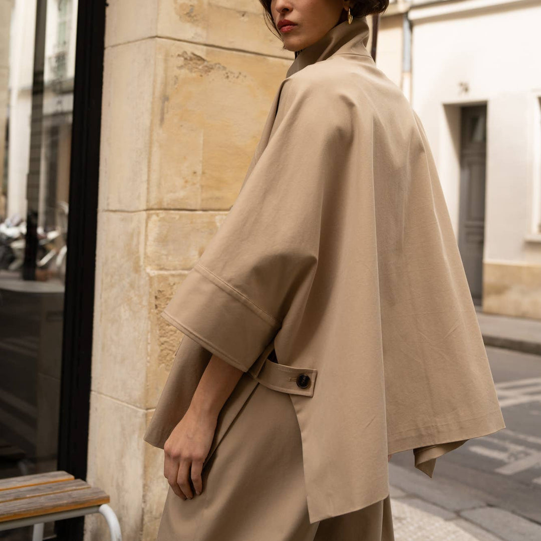 Fabia One Size Short Trench Style Batwing Cape | Camel