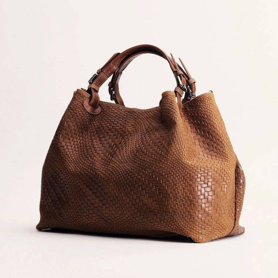 Marta Large Brown Woven Leather Bag