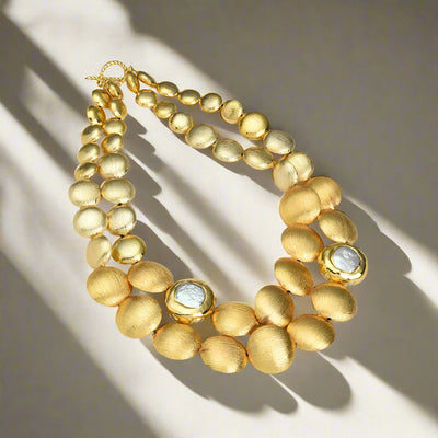 Sienna Brushed Coin Statement Gold Necklace