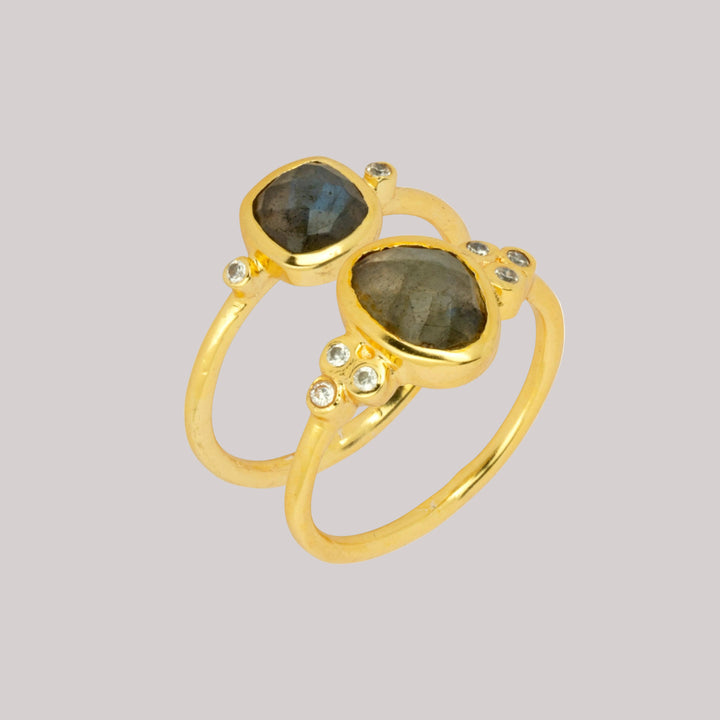 Melanie Stacking Ring Set Duo Labradorite | Gold