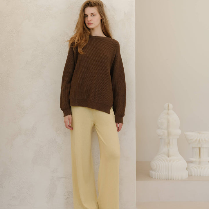 Chelsea Cashmere Mix Crewneck Ribbed Sweater | Tobacco