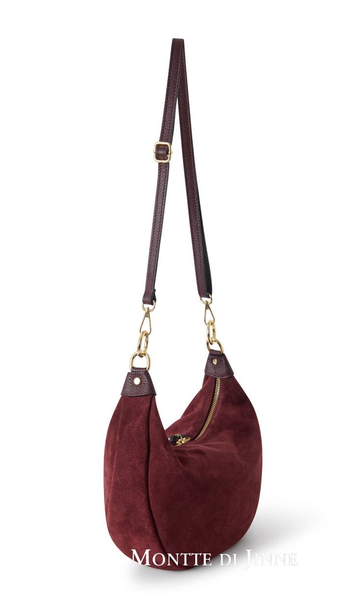 Chelsea Curved Suede Shoulder Bag | Burgundy