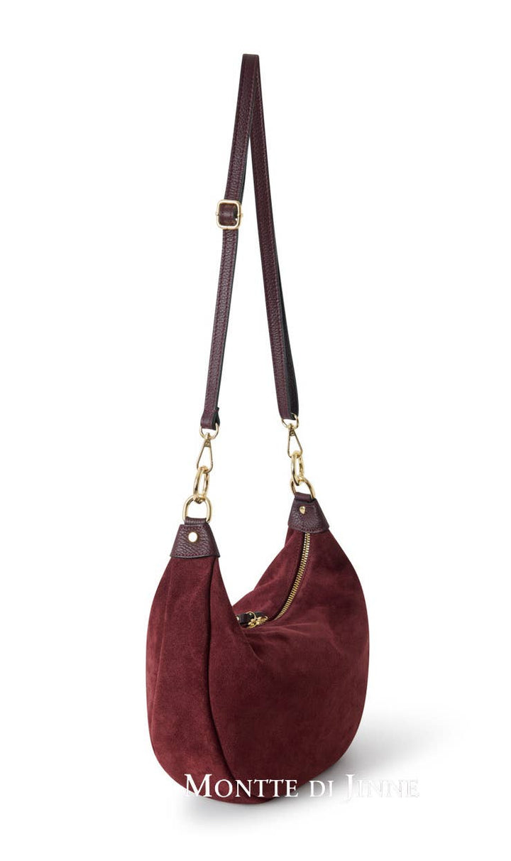 Chelsea Curved Suede Shoulder Bag | Burgundy