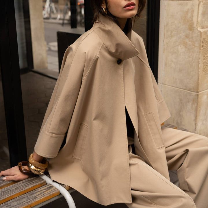 Fabia One Size Short Trench Style Batwing Cape | Camel