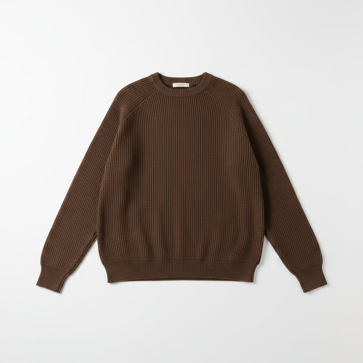 Chelsea Cashmere Mix Crewneck Ribbed Sweater | Tobacco