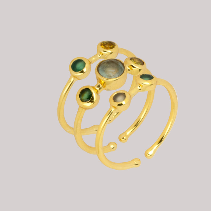 Rosa Stacking Ring Set Green &amp; Labradorite | Gold