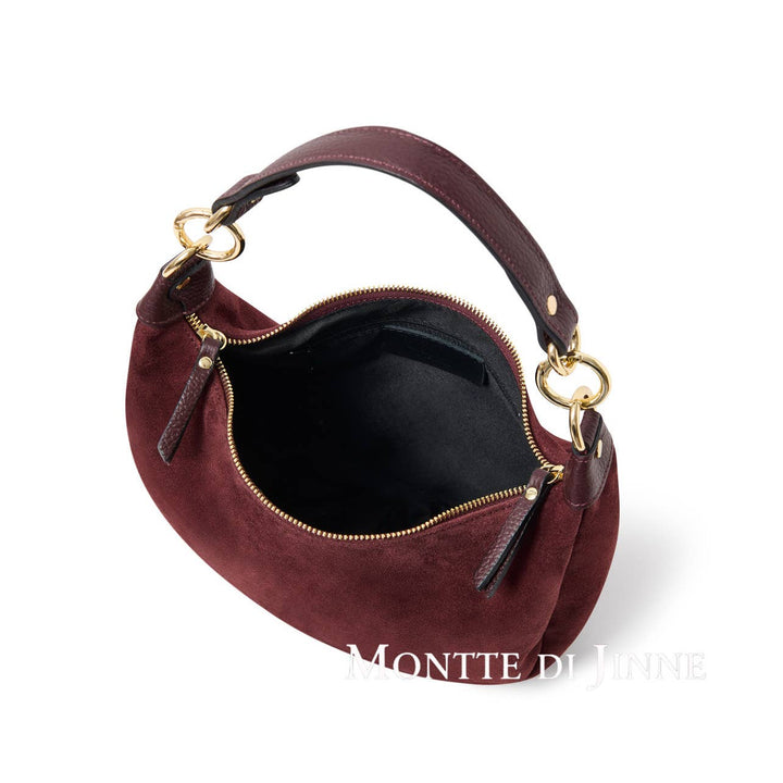 Chelsea Curved Suede Shoulder Bag | Burgundy