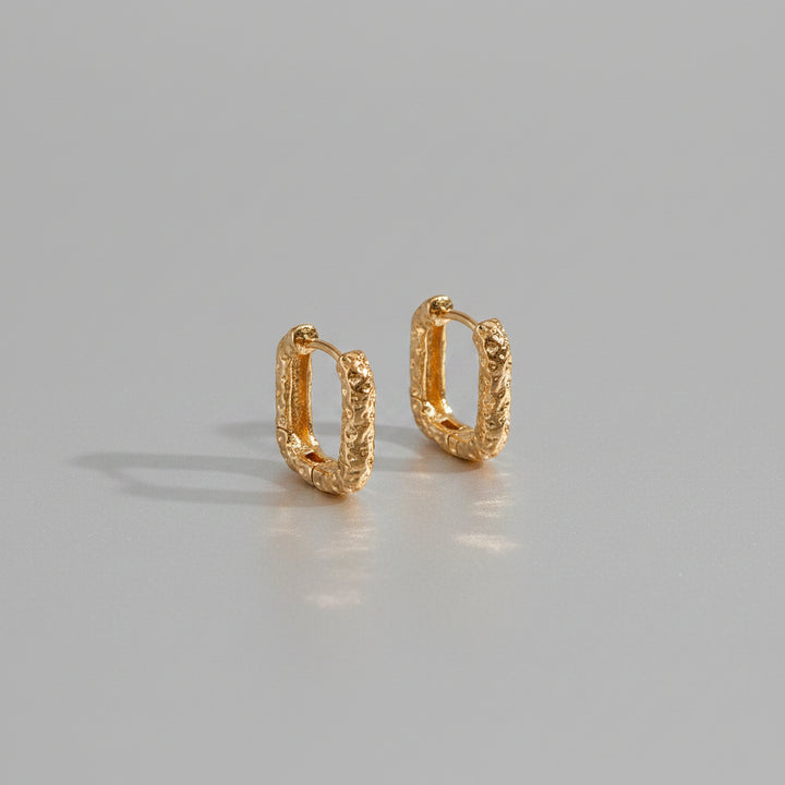 Beth Small Rectangular Molten Hoop Earrings | Gold