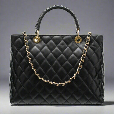 Lucca Quilted Leather Tote Bag  in Black