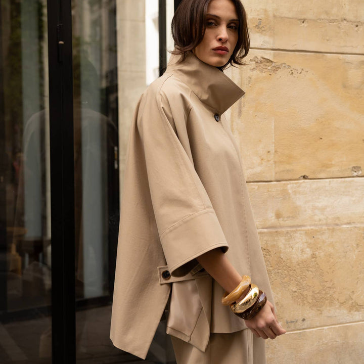 Fabia One Size Short Trench Style Batwing Cape | Camel