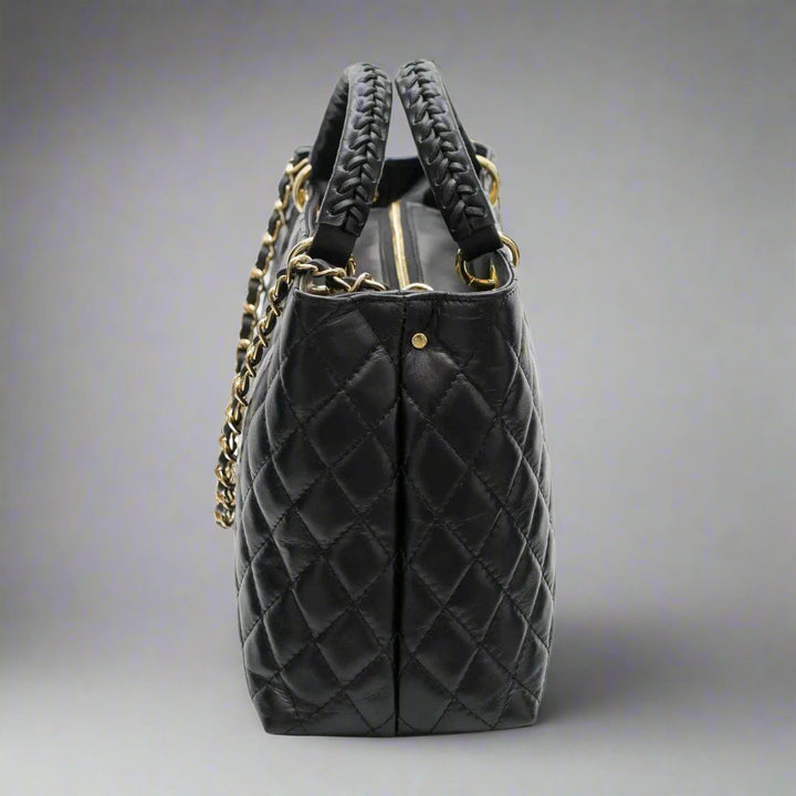 Lucca Quilted Leather Tote Bag  in Black