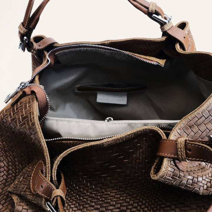 Marta Large Woven Leather Bag | Tobacco