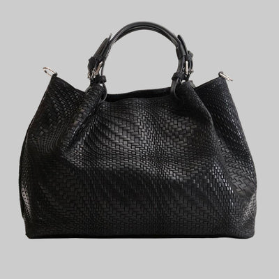 Marta Large Black Woven Leather Bag