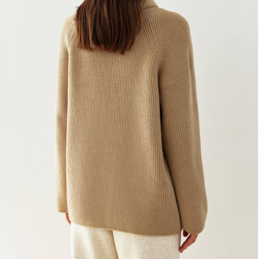 Fairburn High Neck Sweater with Sid Zip Collar  | Caramel