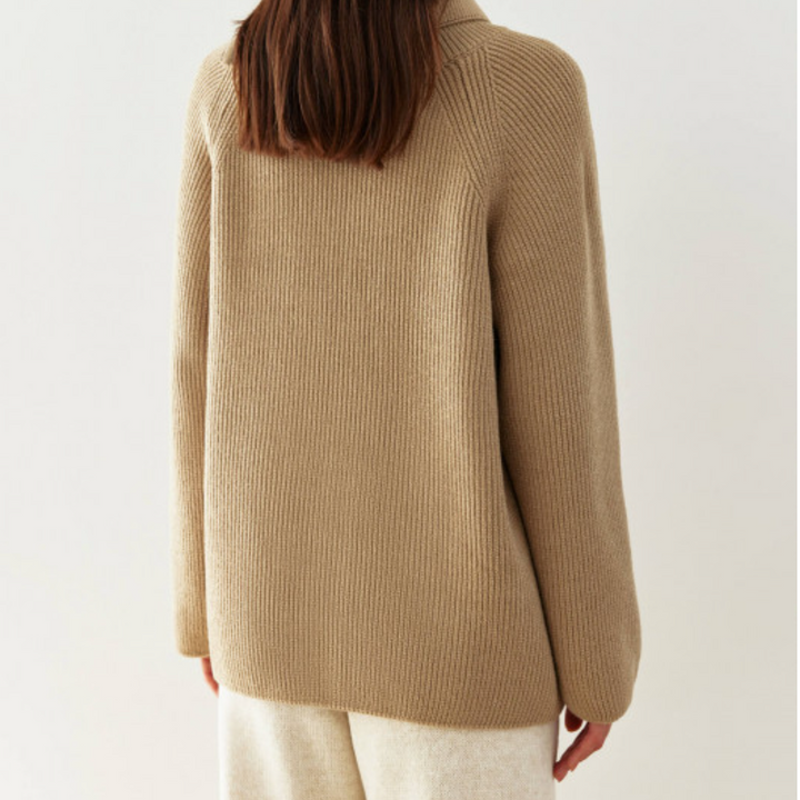 Fairburn High Neck Sweater with Sid Zip Collar  | Caramel