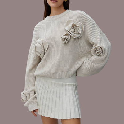 Audrey Luxury Ivory Women's Crew Neck Sweater | Ivory