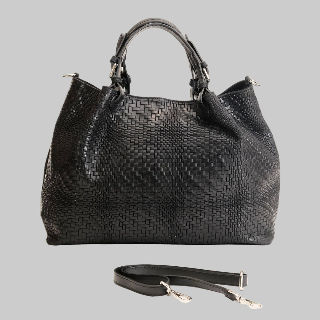 Marta Large Black Woven Leather Bag