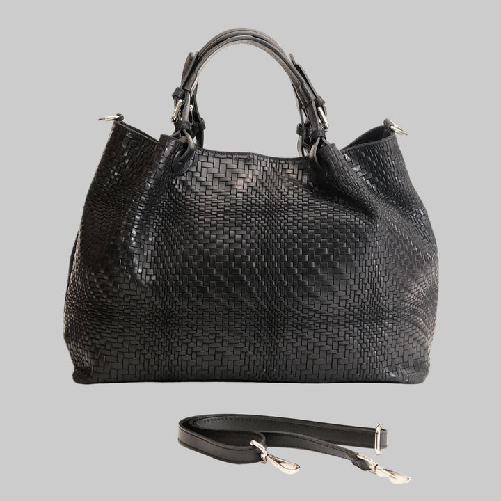 Marta Large Black Woven Leather Bag