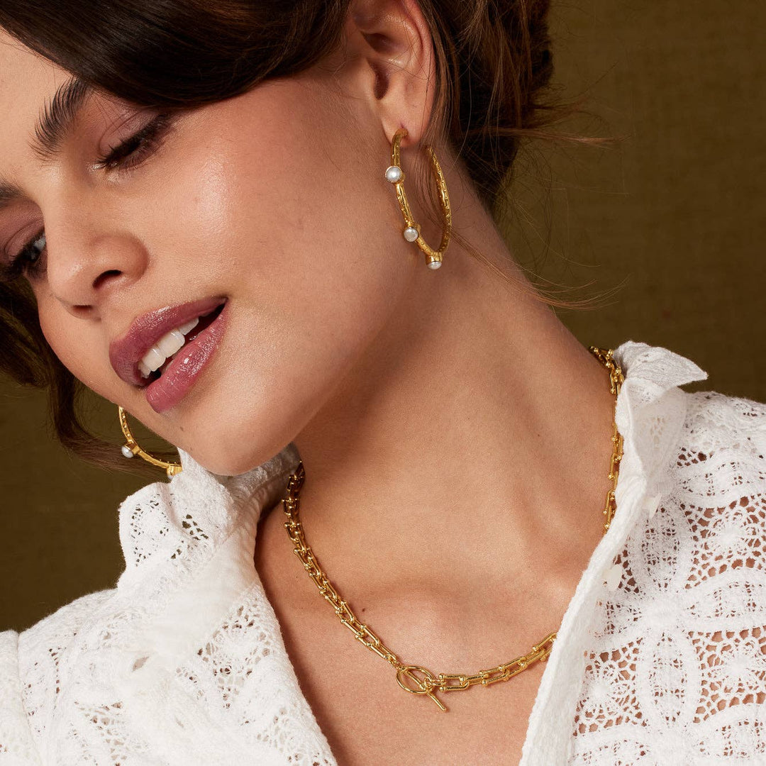 Jenny Large Gold Hoop Earrings with Freshwater Pearls