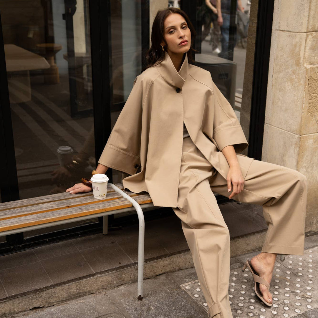 Fabia One Size Short Trench Style Batwing Cape | Camel