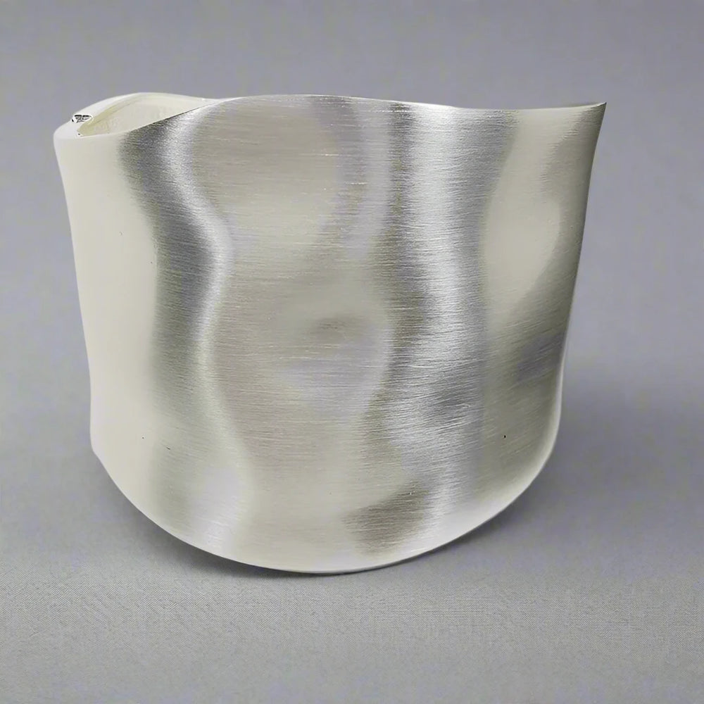 Wanda statement wide hinged cuff bracelet. Matte Silver.