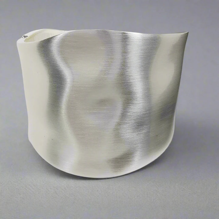 Wanda statement wide hinged cuff bracelet. Matte Silver.