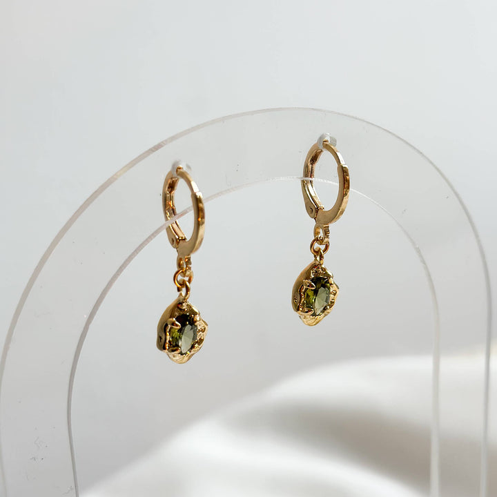 Elena 18k Molten Gold Huggie Drop Stone Earrings
