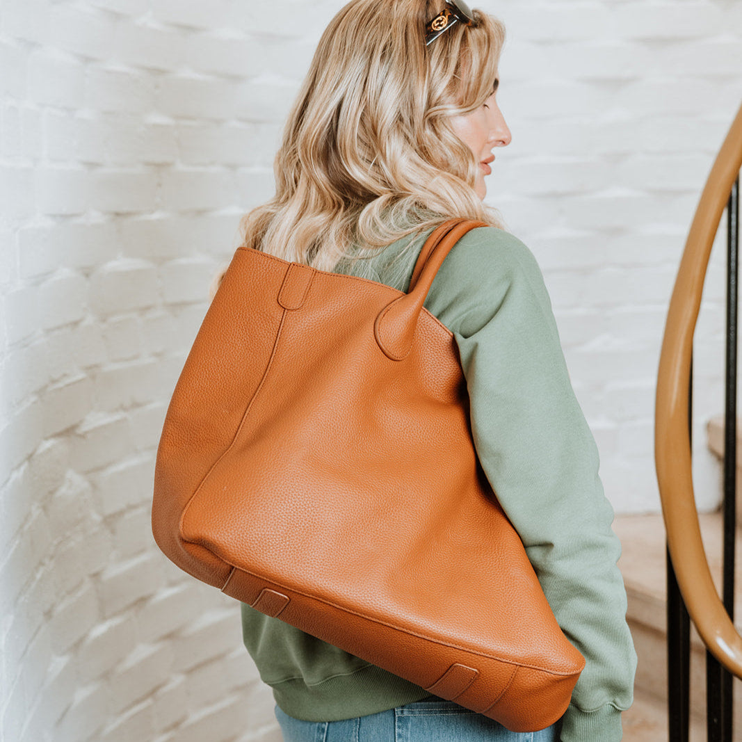Adele Pebbled Leather tote bag in Tan
