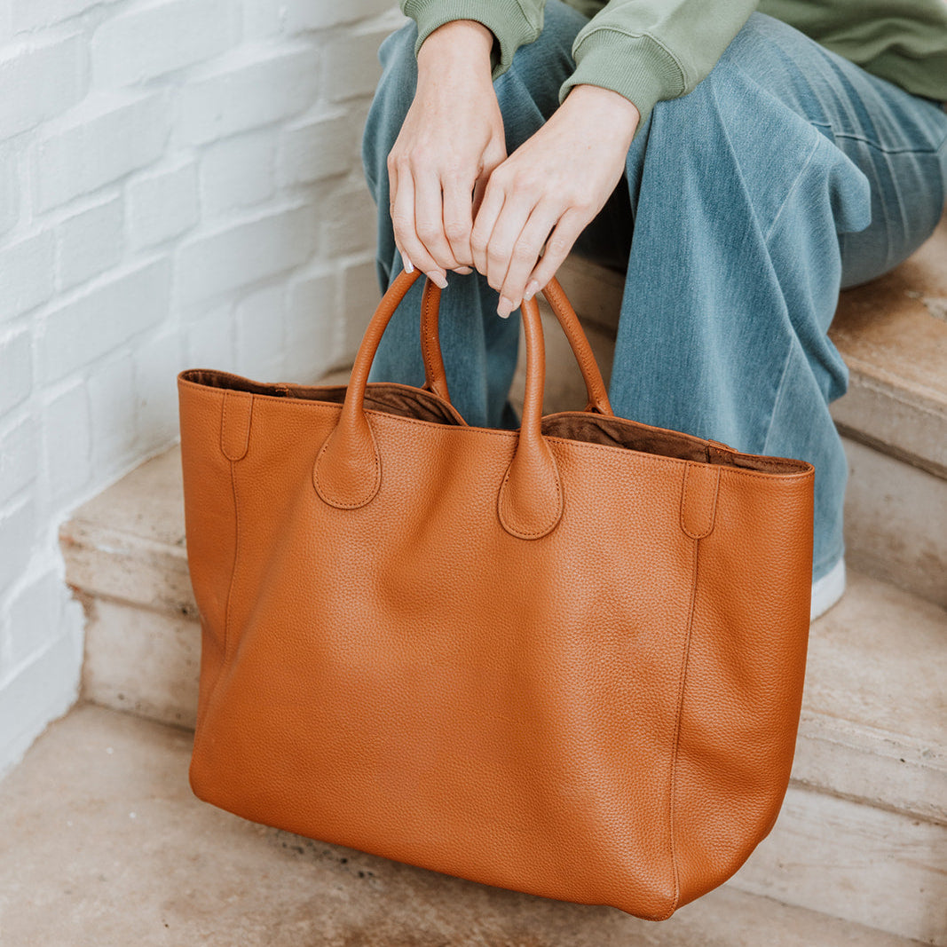 Adele Pebbled Leather tote bag in Tan