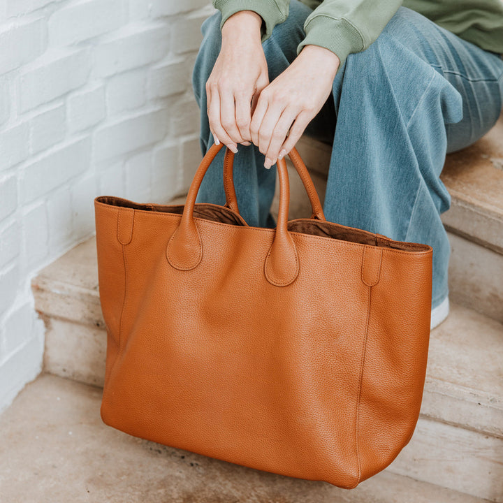 Adele Pebbled Leather tote bag in Tan