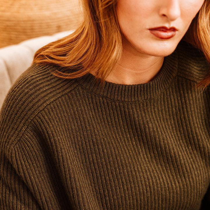 Chelsea Cashmere Mix Crewneck Ribbed Sweater | Loden Green