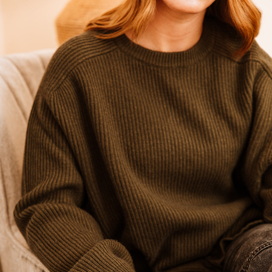 Chelsea Cashmere Mix Crewneck Ribbed Sweater | Loden Green