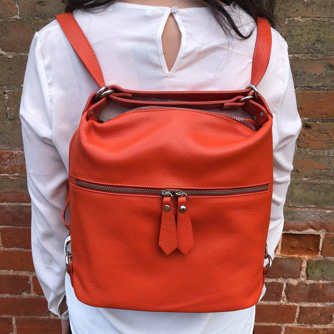 Battersea Italian Leather Multiway Tote and Backpack | Orange