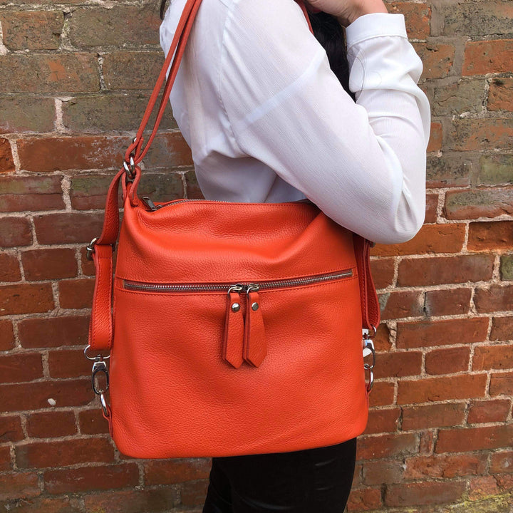 Battersea Italian Leather Multiway Tote and Backpack | Orange
