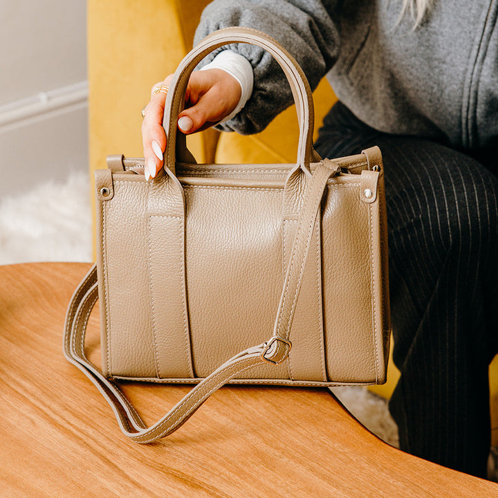 Brompton Italian Leather Small City Tote Bag | Beige