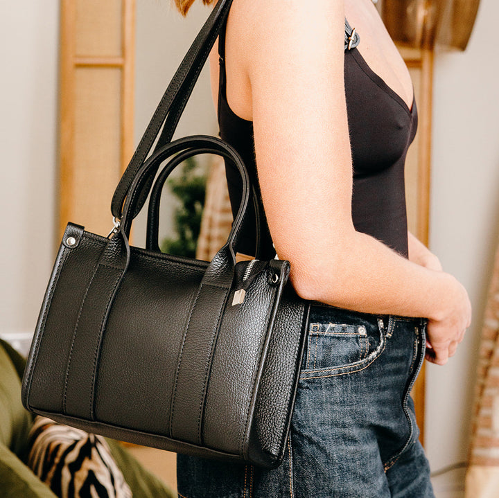 Brompton Italian Leather Small City Tote Bag | Black