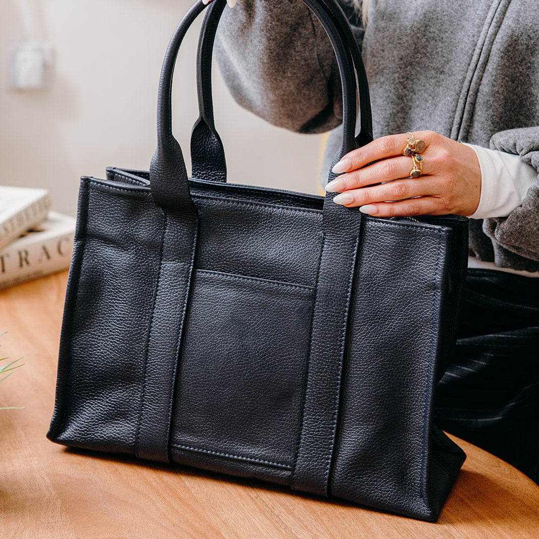 Brompton Italian Pebbled Leather Large Tote Bag | Black