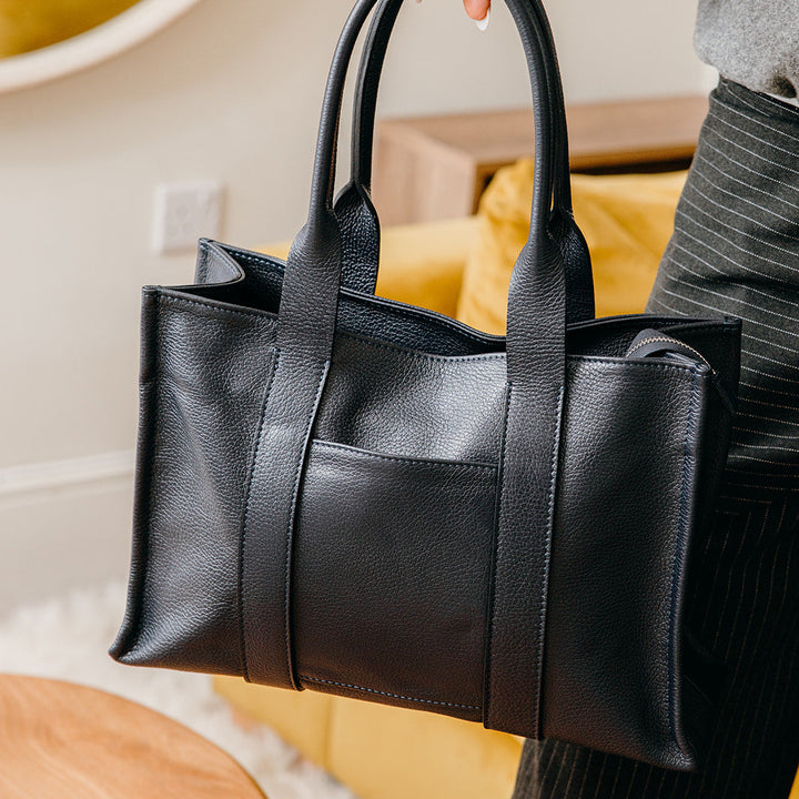 Brompton Italian Pebbled Leather Large Tote Bag | Black