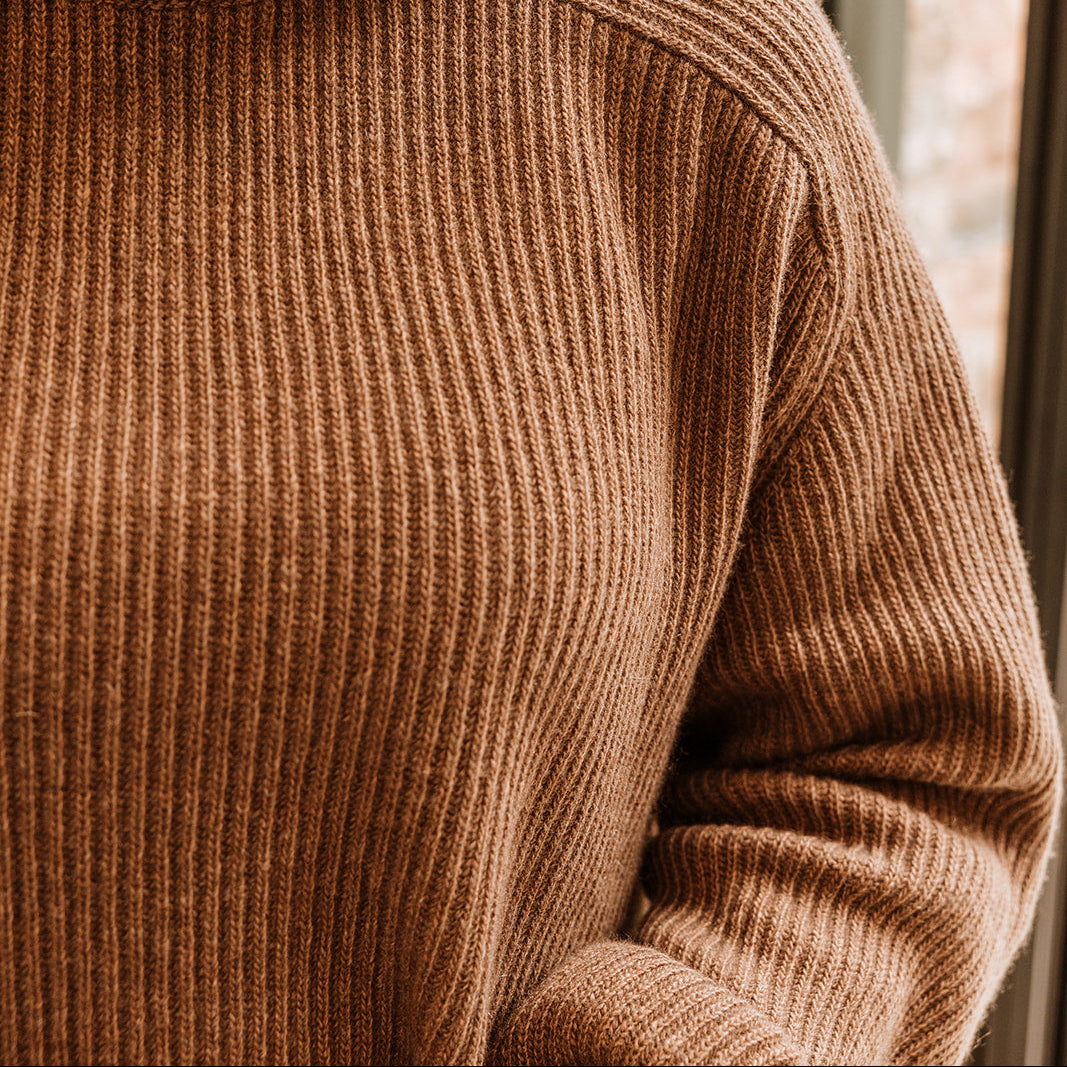 Chelsea Cashmere Mix Crewneck Ribbed Sweater | Tobacco